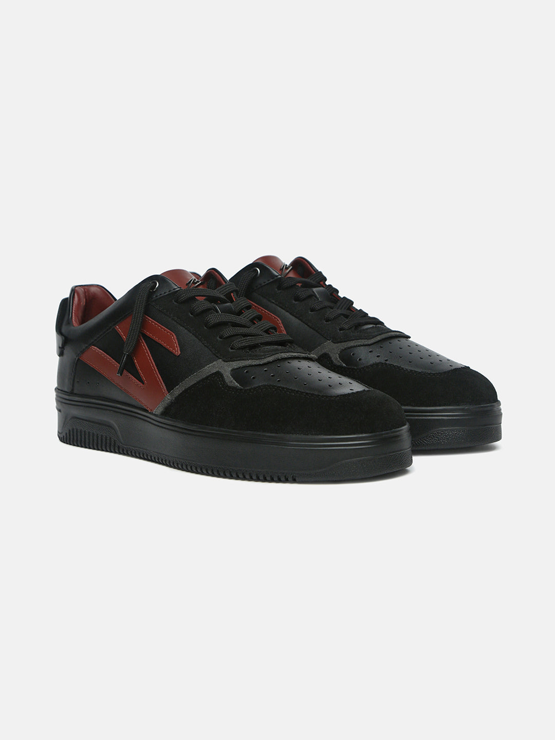 BLOOD NIGHT - Black & Red Leather & Suede Low-Top Sneakers
