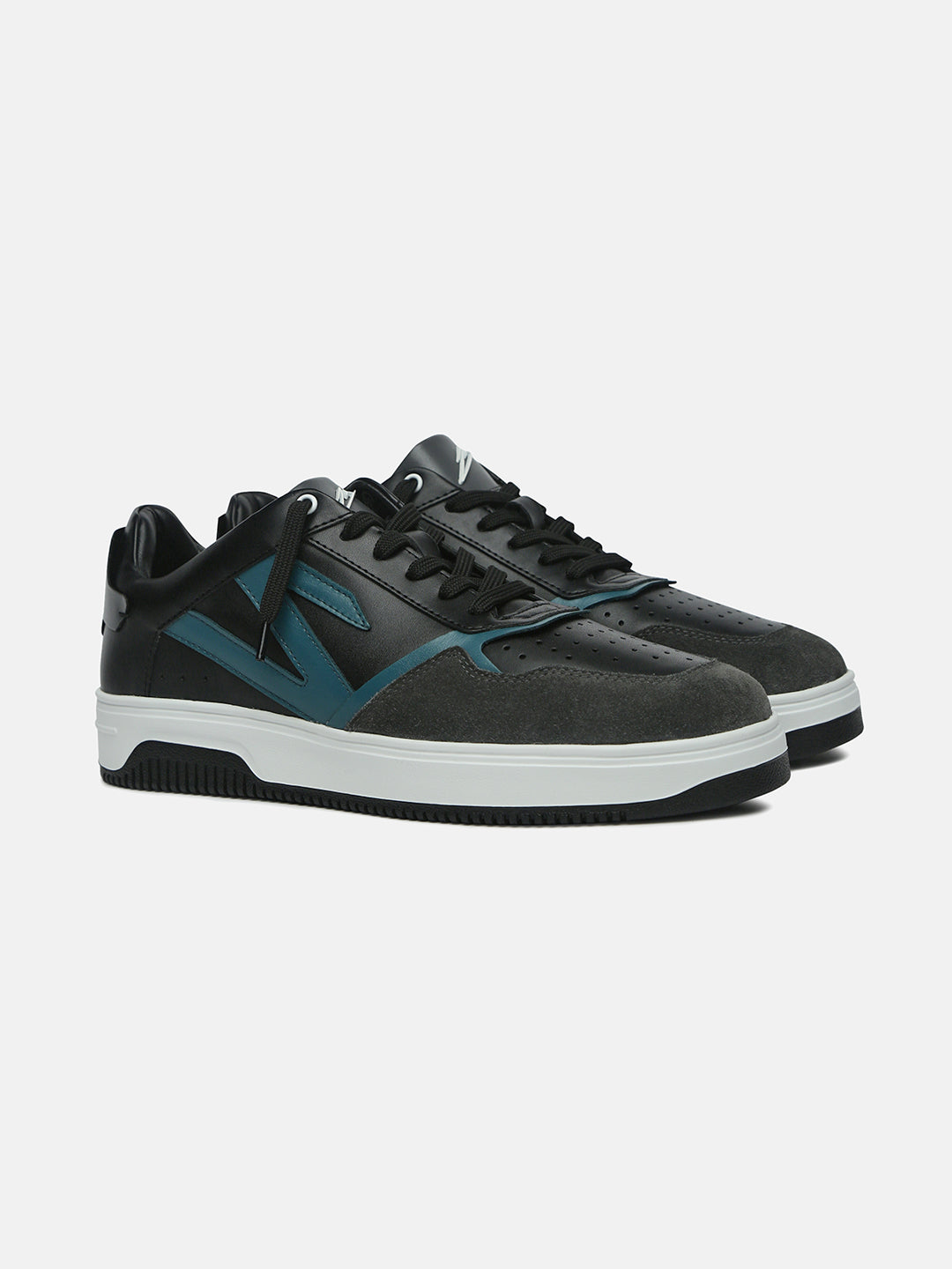 NOVA - Black & Blue Leather & Suede Low-Top Sneakers