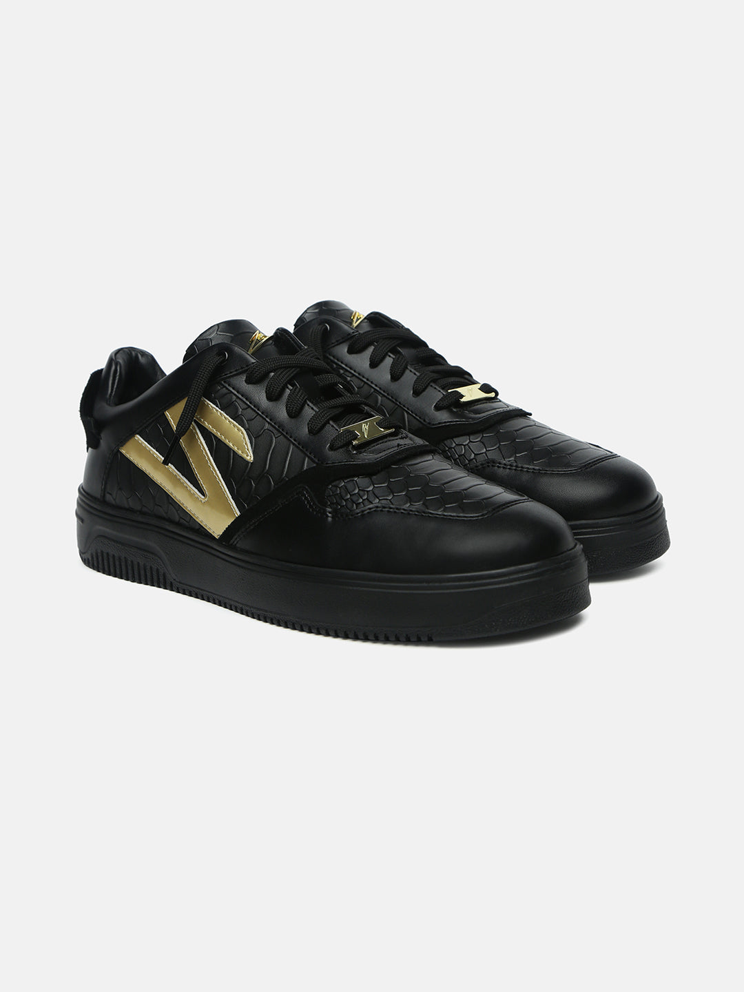 ZED LEGACY - Black & Gold Python Leather Sneakers