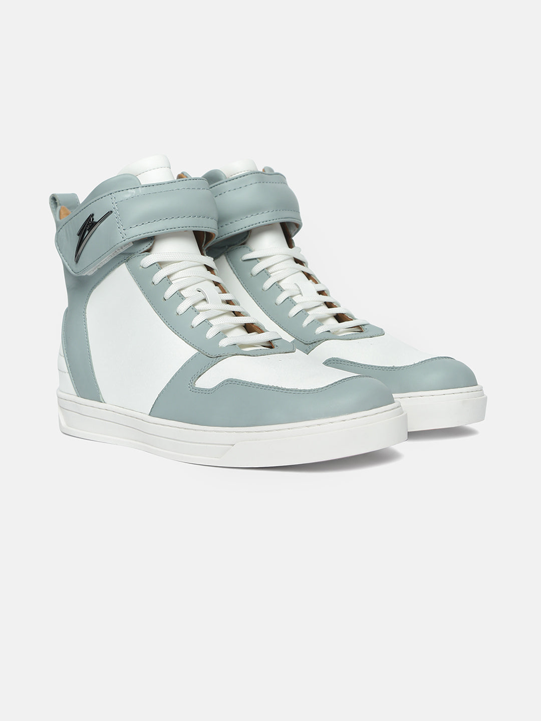 High-Top Premium Leather Sneakers - Aqua