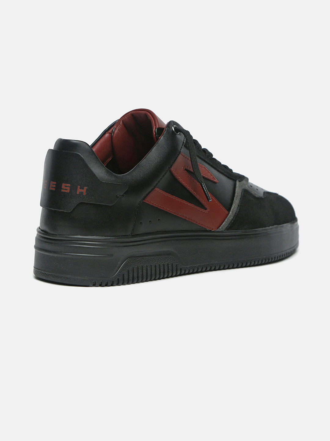 BLOOD NIGHT - Black & Red Leather & Suede Low-Top Sneakers
