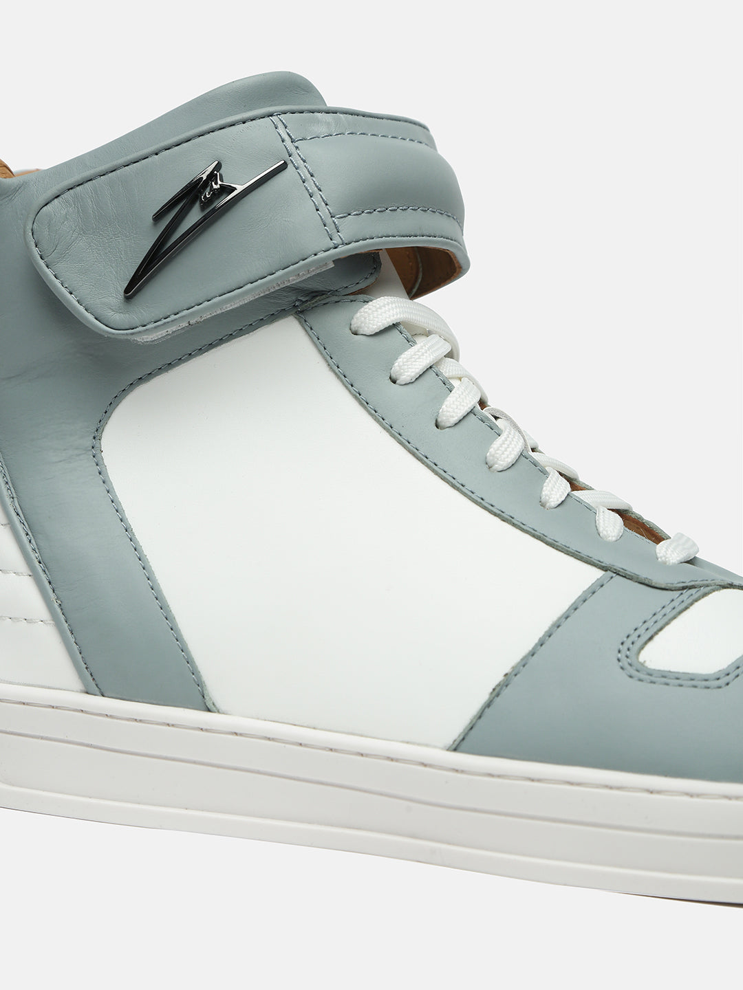 High-Top Premium Leather Sneakers - Aqua