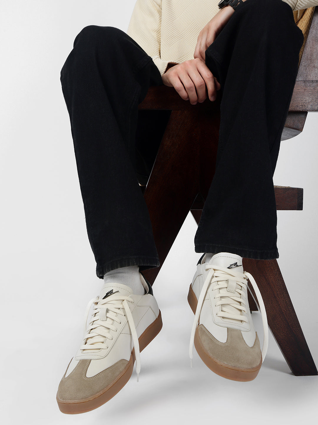 SANDSTONE - Beige Leather & Suede Classic Sneakers