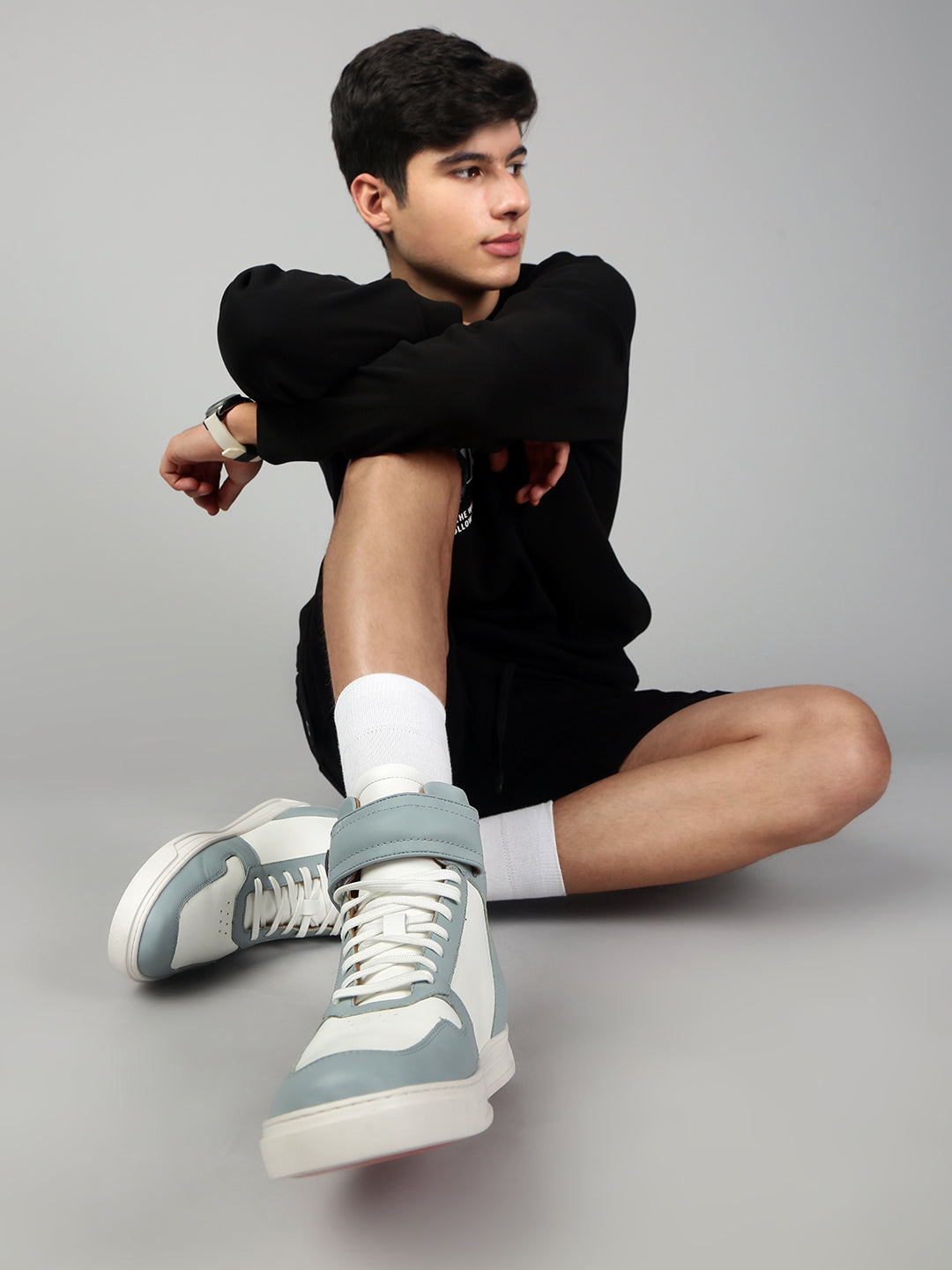 ZOH I – AQUA White & Blue High-Top Leather Sneakers