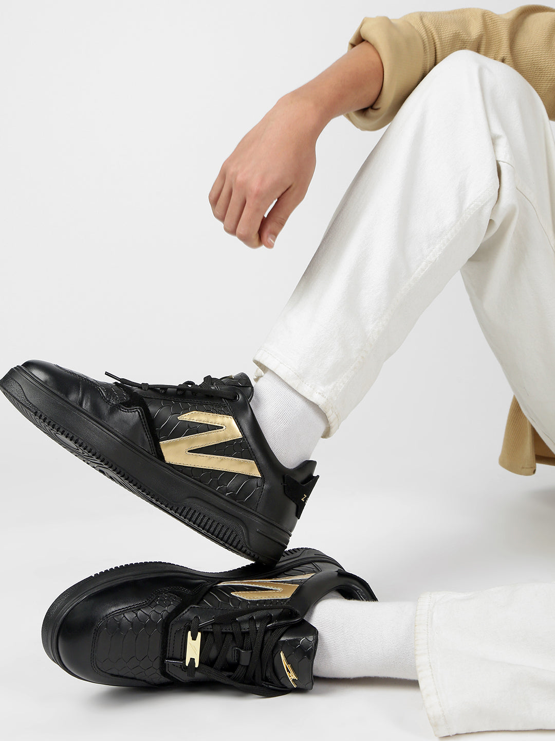 ZED LEGACY - Black & Gold Python Leather Sneakers